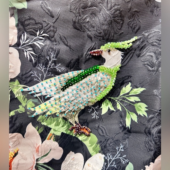 Black and white flowers jacquard A line shift dress with embellishments - Picture 2 of 6